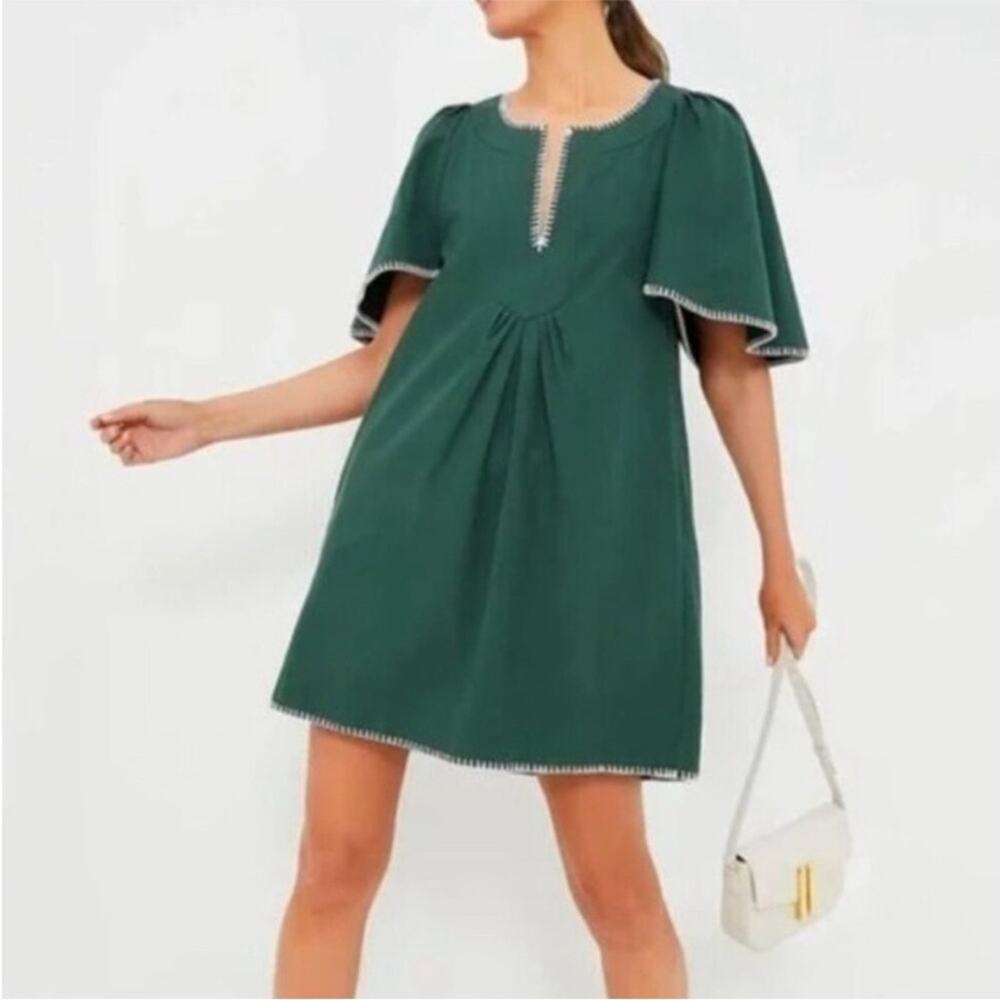 Tuckernuck Pomander Place Finley Green Stitch Flutter Sleeve Dress